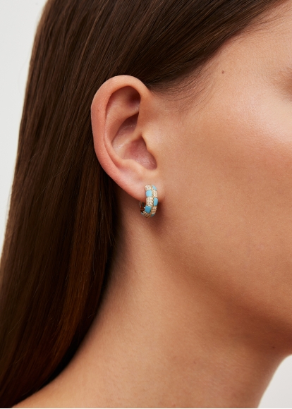 PAIRE DE MINI CRÉOLES DAMIER TURQUOISE OR JAUNE