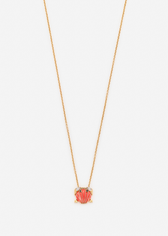 PENDENTIF MINI CRABE COQUILLAGE CORAIL OR JAUNE