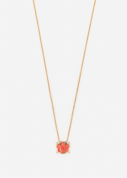 PENDENTIF MINI CRABE COQUILLAGE CORAIL OR JAUNE