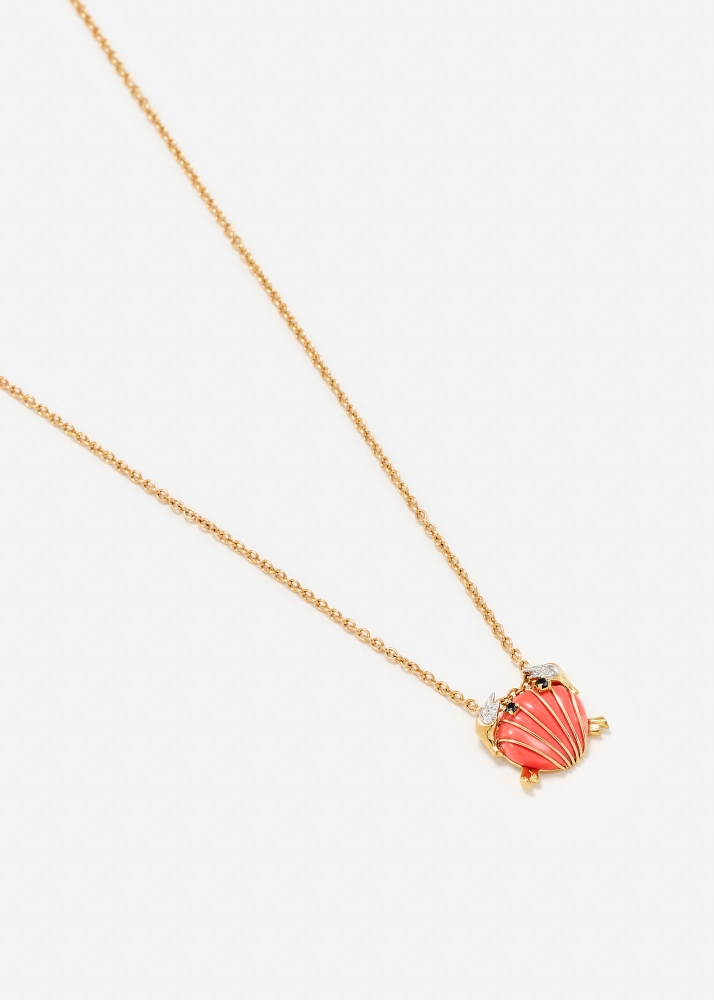PENDENTIF MINI CRABE COQUILLAGE CORAIL OR JAUNE