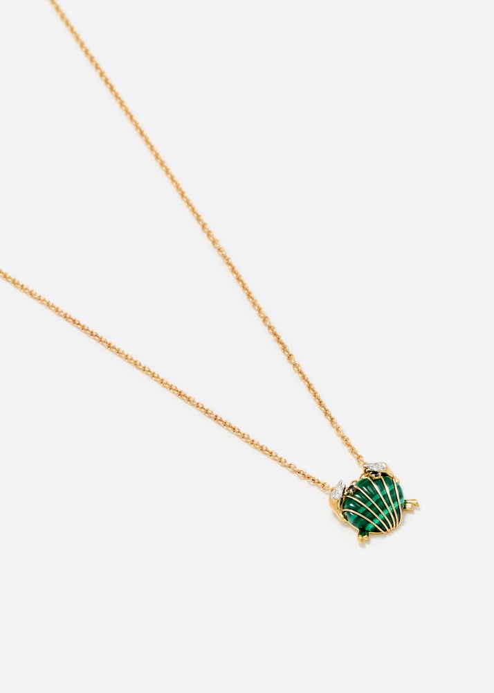 PENDENTIF MINI CRABE COQUILLAGE MALACHITE OR JAUNE