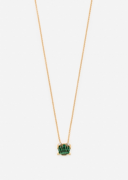 PENDENTIF MINI CRABE COQUILLAGE MALACHITE OR JAUNE