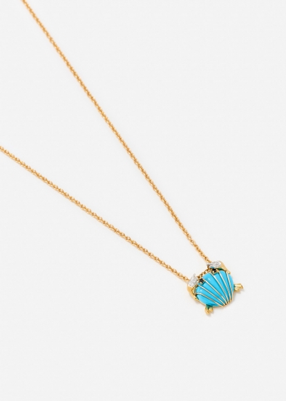 PENDENTIF MINI CRABE COQUILLAGE TURQUOISE OR JAUNE
