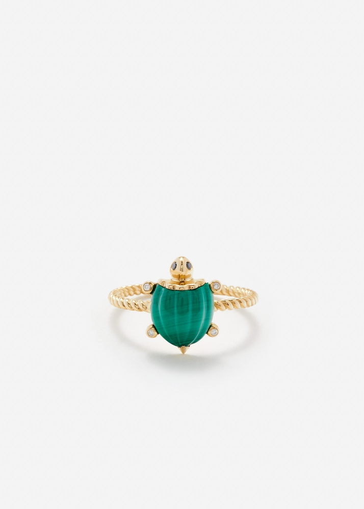 MINI BAGUE TORTUE MALACHITE OR JAUNE
