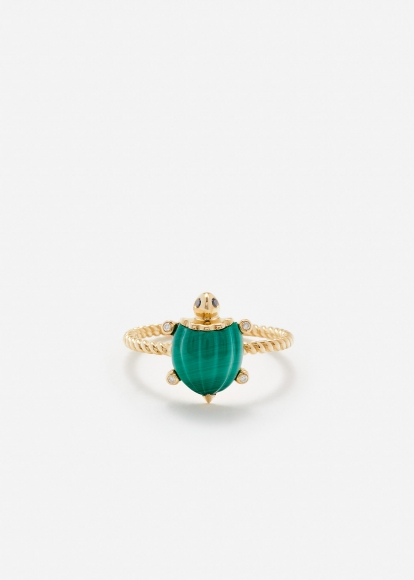 MINI BAGUE TORTUE MALACHITE OR JAUNE