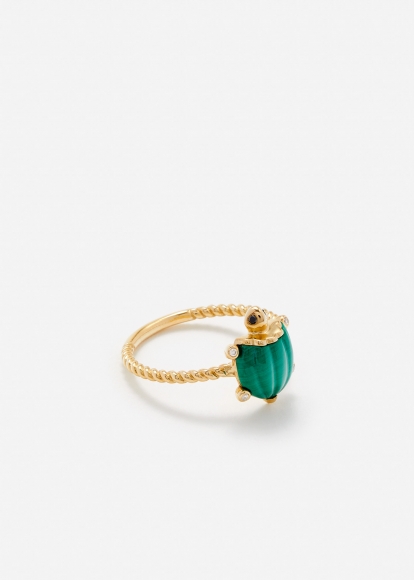 MINI BAGUE TORTUE MALACHITE OR JAUNE