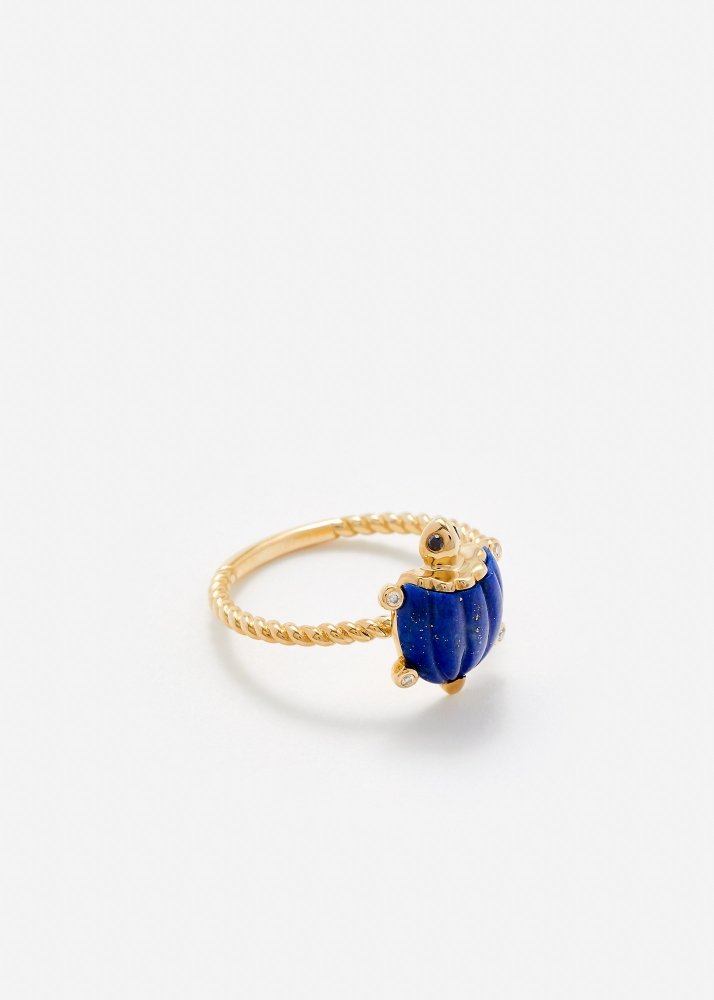MINI BAGUE TORTUE LAPIS LAZULI OR JAUNE