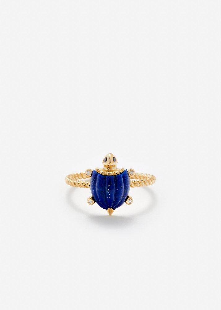 MINI BAGUE TORTUE LAPIS LAZULI OR JAUNE