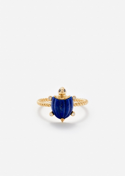 MINI BAGUE TORTUE LAPIS LAZULI OR JAUNE