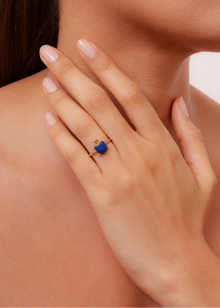 MINI BAGUE TORTUE LAPIS LAZULI OR JAUNE