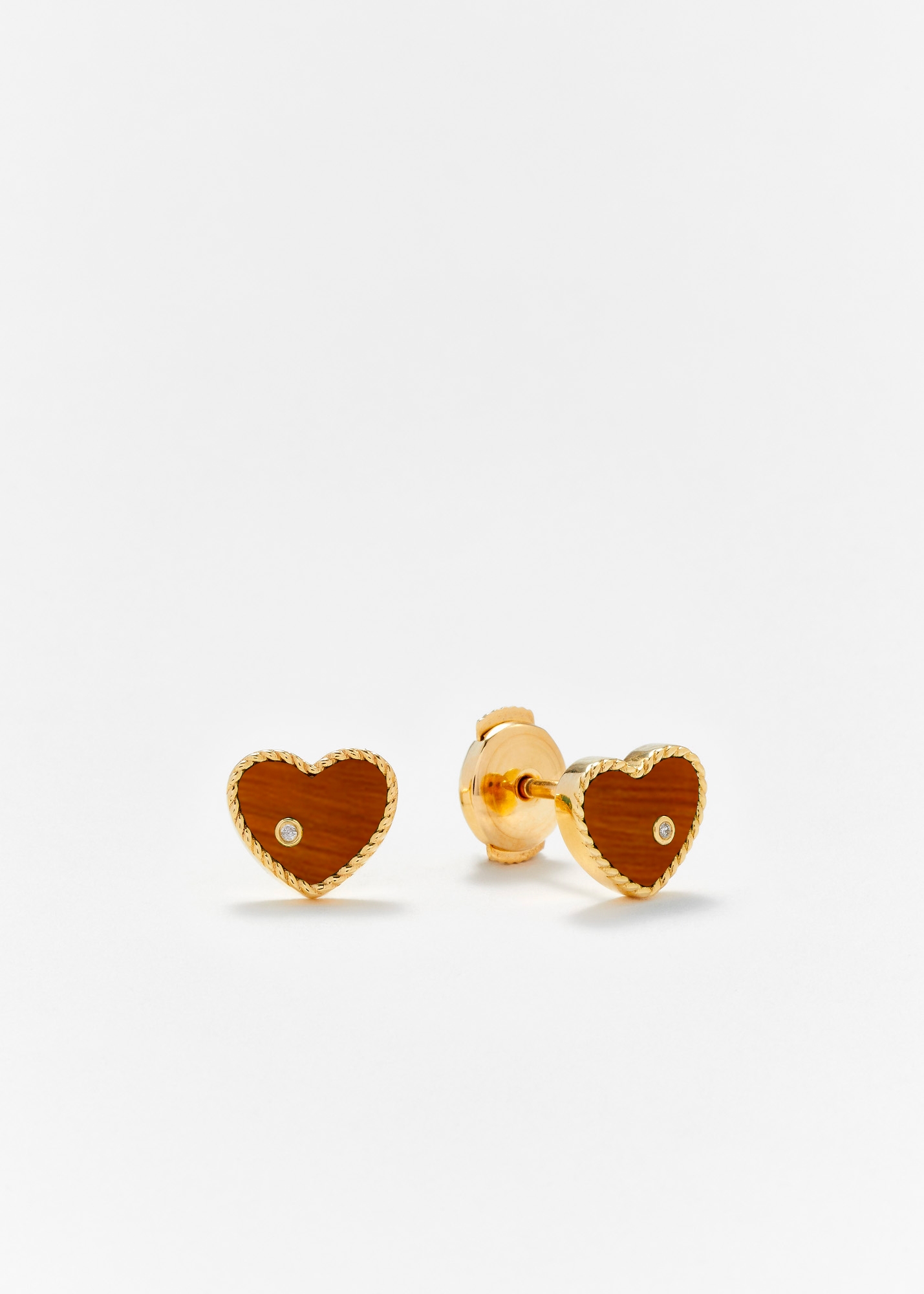 PAIRE DE BABY PUCES COEUR OEIL DE TIGRE OR JAUNE