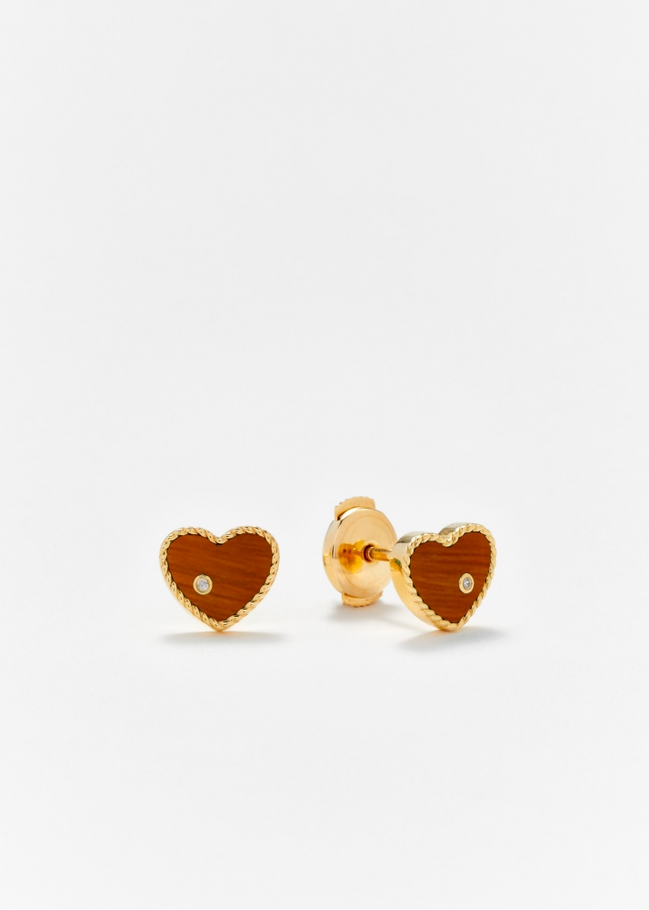 PAIRE DE BABY PUCES COEUR OEIL DE TIGRE OR JAUNE