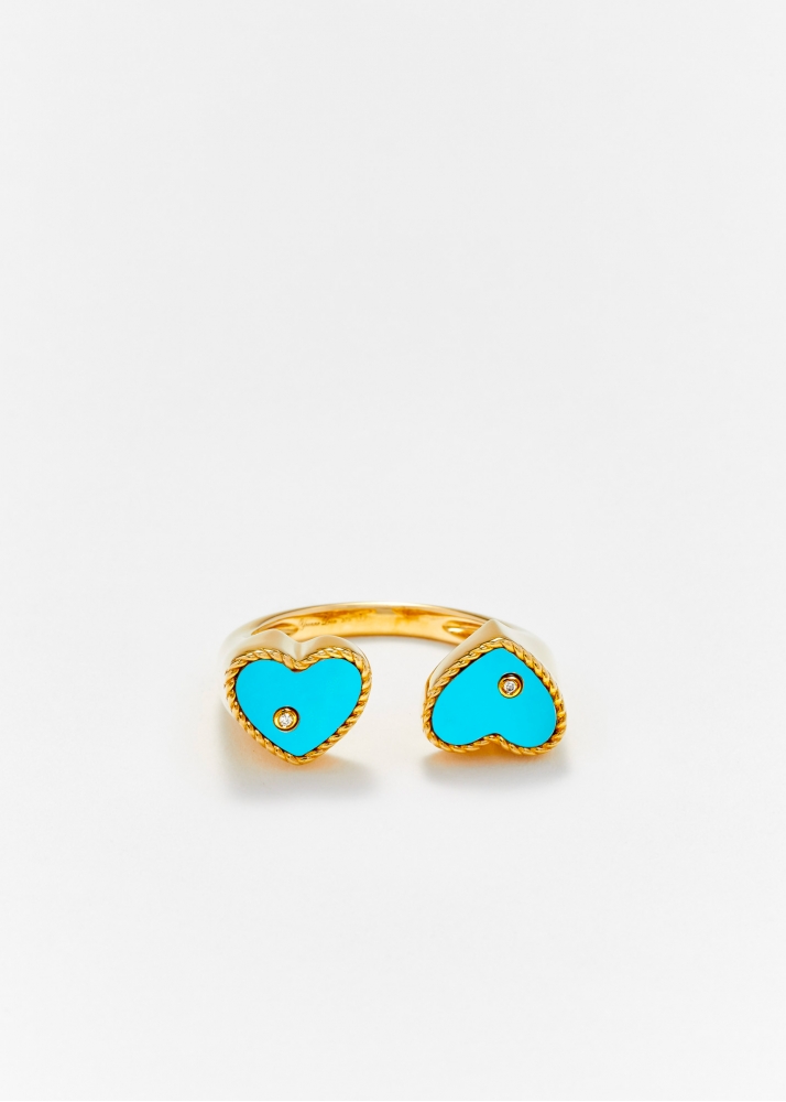 BAGUE TOI & MOI COEUR TURQUOISE OR JAUNE