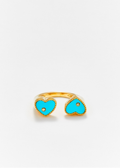 BAGUE TOI & MOI COEUR TURQUOISE OR JAUNE