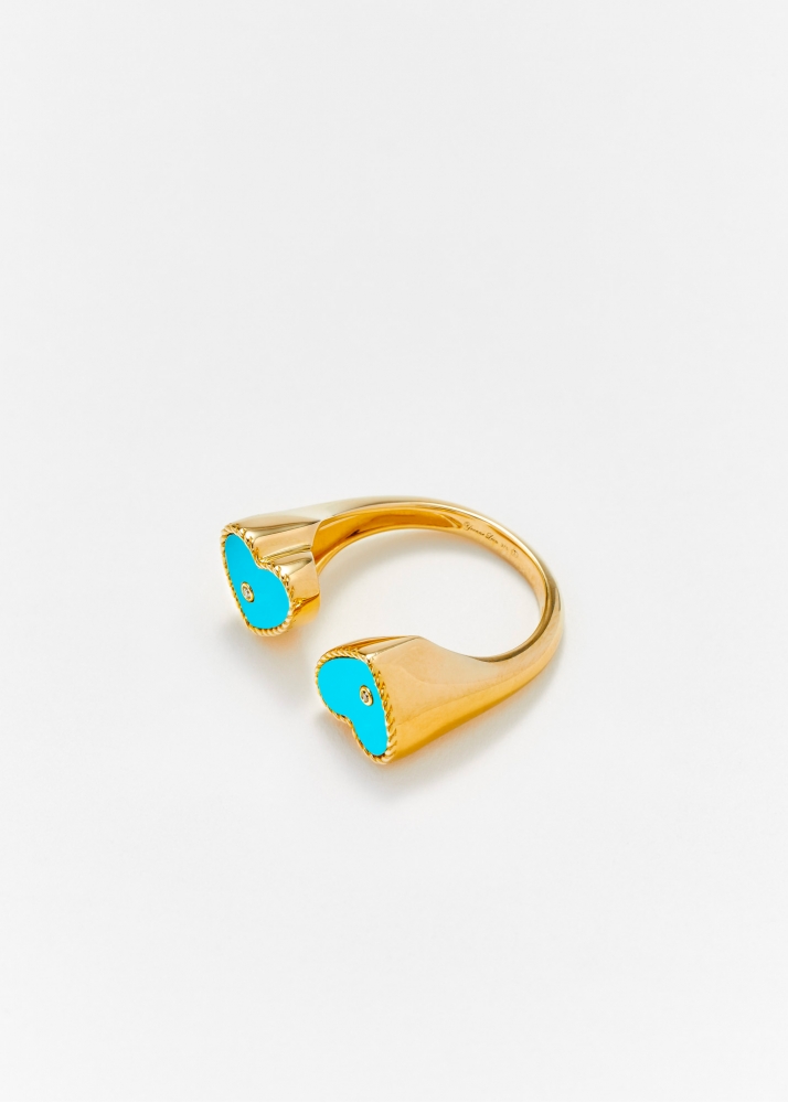 BAGUE TOI & MOI COEUR TURQUOISE OR JAUNE