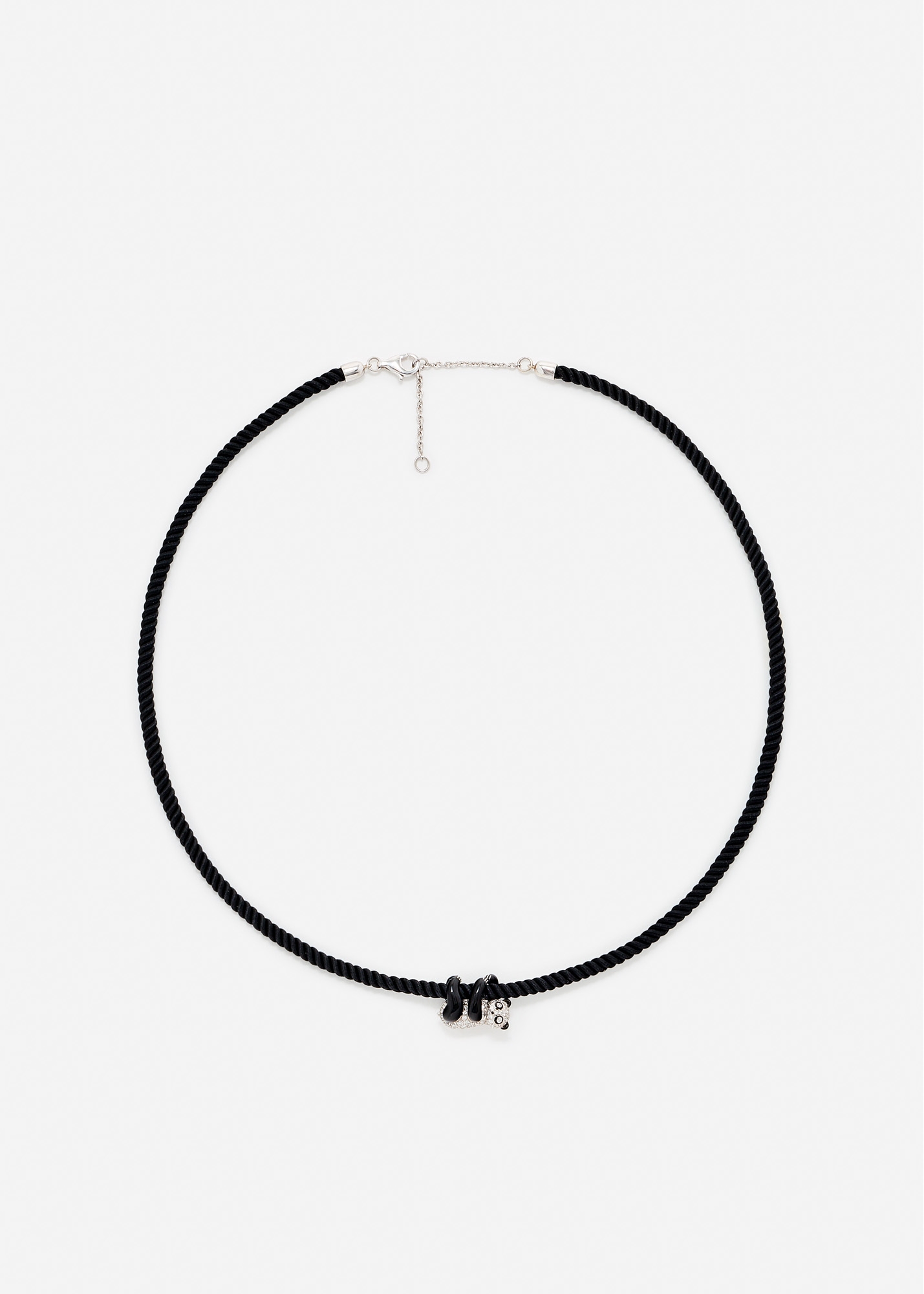 COLLIER CORDE NOIR PANDA DIAMANTS OR BLANC