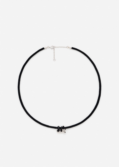 COLLIER CORDE NOIR PANDA DIAMANTS OR BLANC