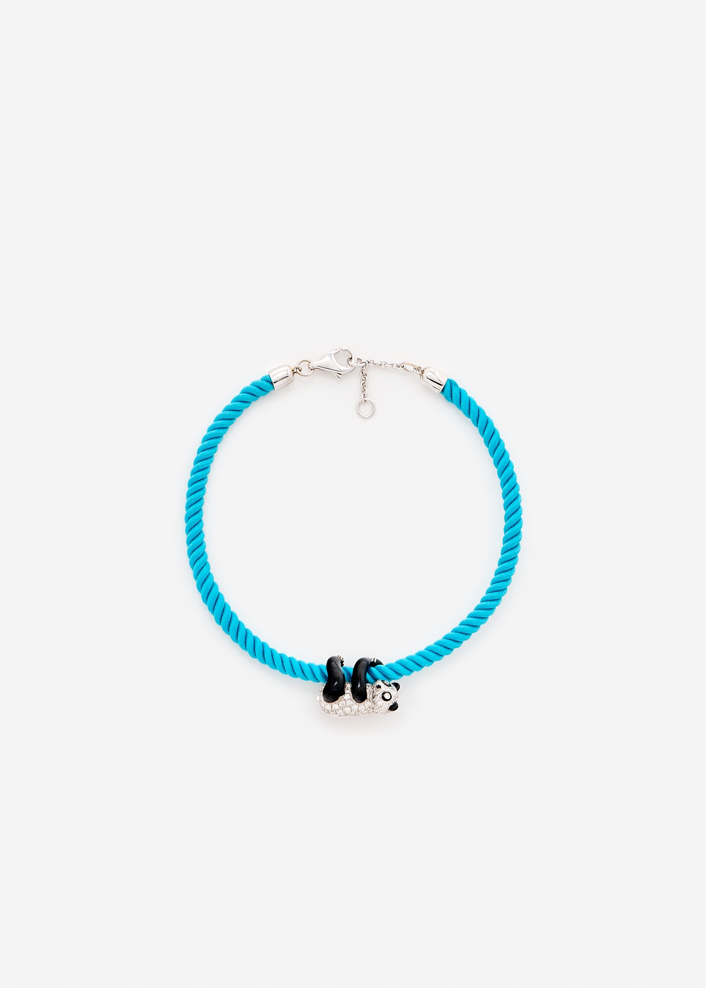BRACELET CORDE TURQUOISE PANDA DIAMANTS OR BLANC
