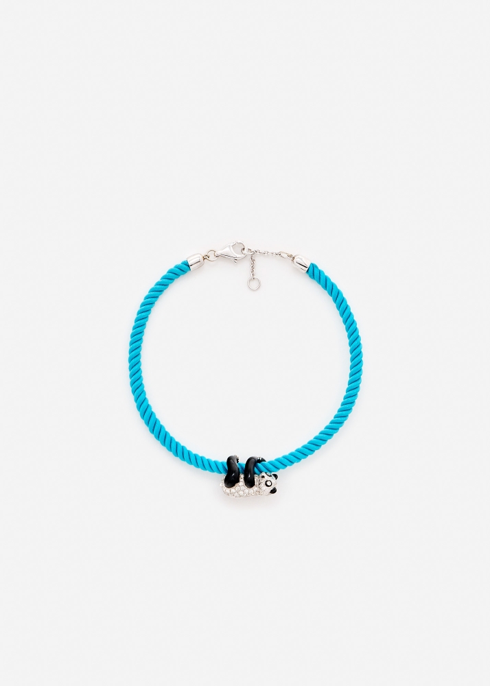 BRACELET CORDE TURQUOISE PANDA DIAMANTS OR BLANC