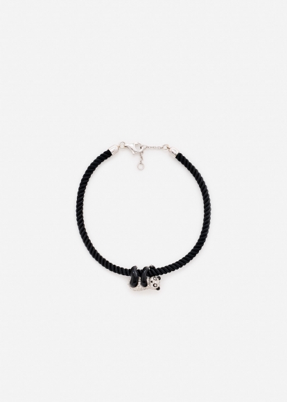 BRACELET CORDE NOIR PANDA DIAMANTS OR BLANC