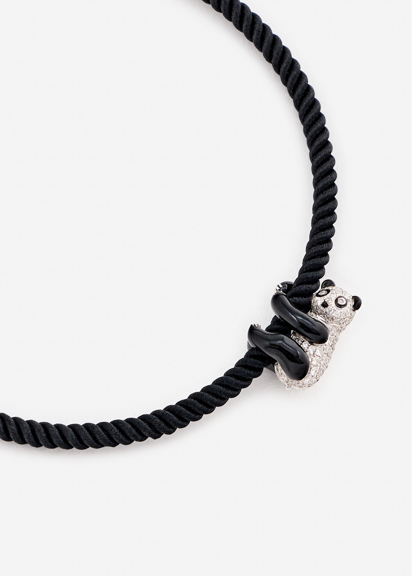 BRACELET CORDE NOIR PANDA DIAMANTS OR BLANC