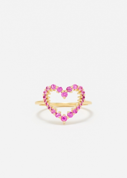 BAGUE PETIT COEUR SAPHIRS ROSES OR JAUNE