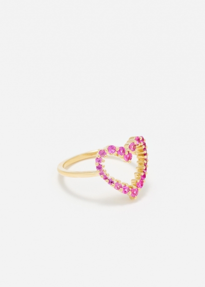 BAGUE PETIT COEUR SAPHIRS ROSES OR JAUNE
