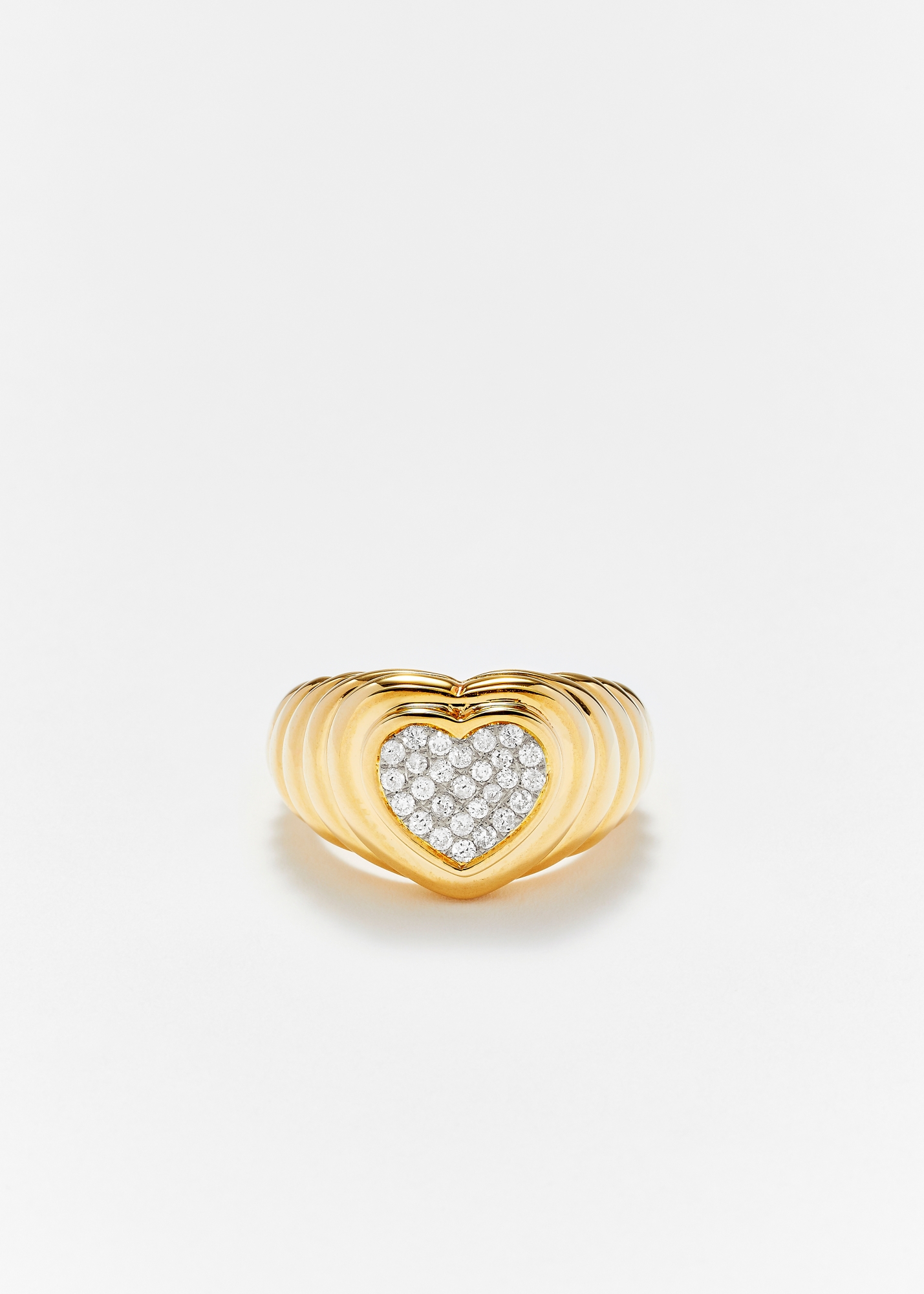 MINI BAGUE COEUR GODRONS DIAMANTS OR JAUNE