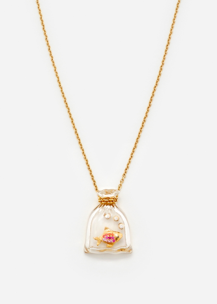 COLLIER POISSON ROUGE OR JAUNE