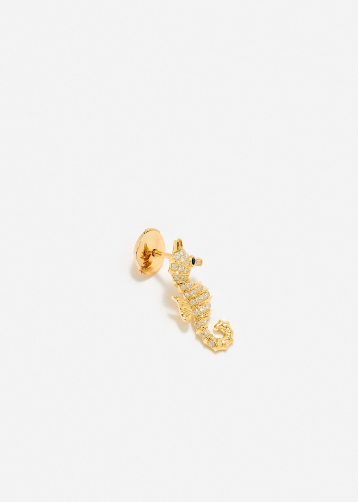BOUCLE D’OREILLE HIPPOCAMPE DIAMANTS OR JAUNE
