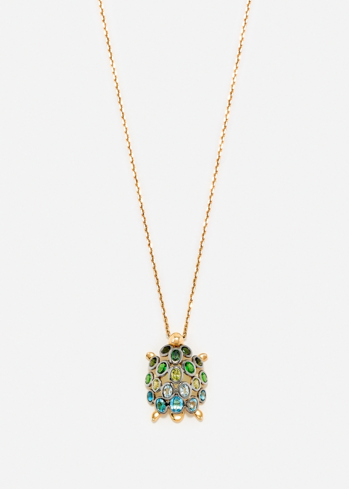 PENDENTIF TORTUE MULTI BLEU OR JAUNE
