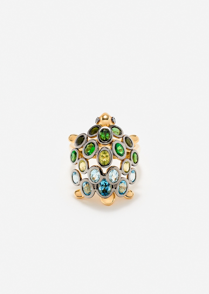 BAGUE TORTUE MULTI BLEU OR JAUNE