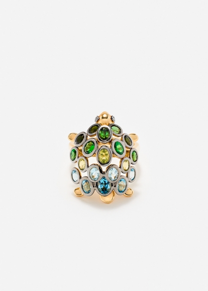 BAGUE TORTUE MULTI BLEU OR JAUNE