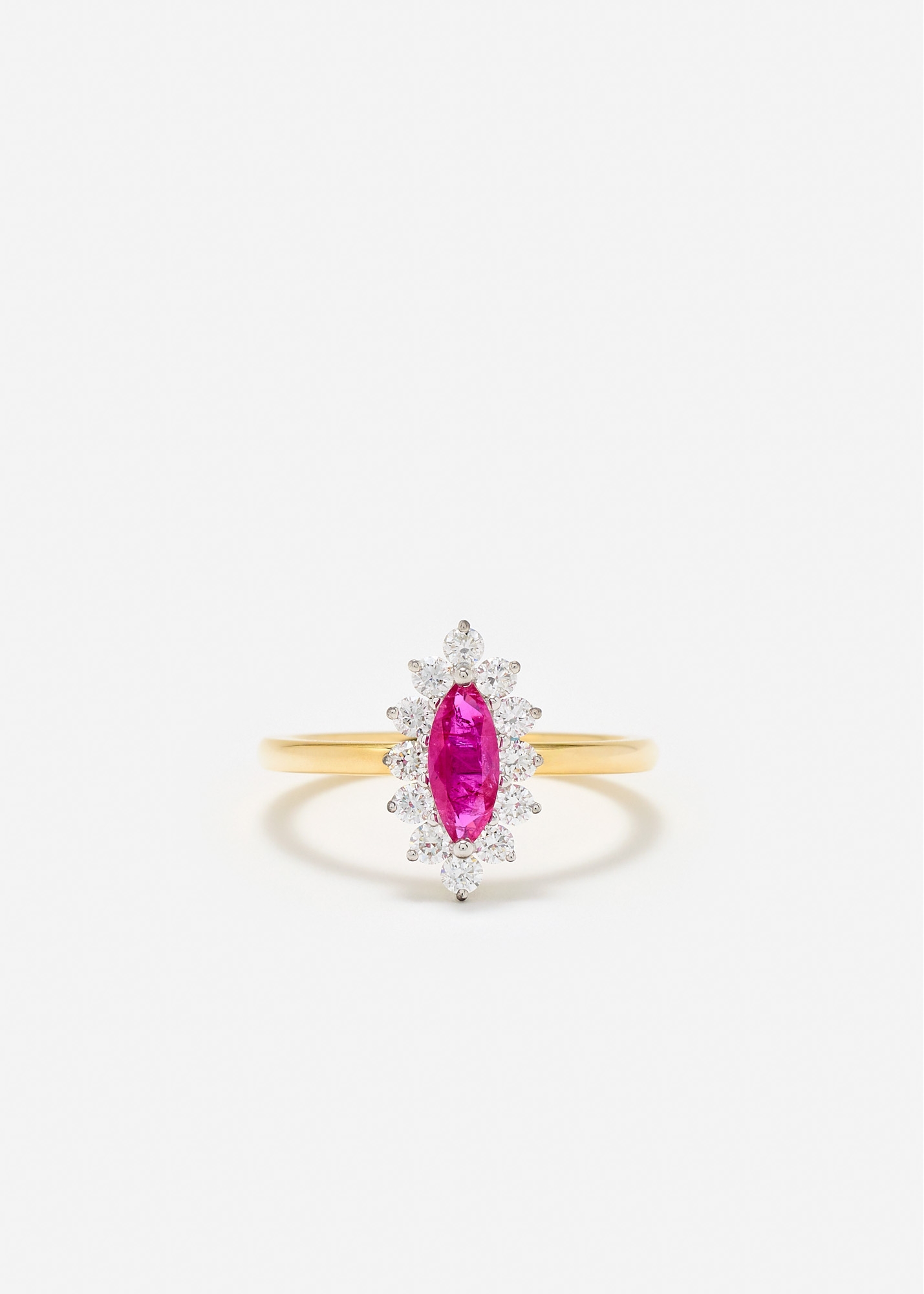 BAGUE POMPADOUR MARQUISE RUBIS OR JAUNE