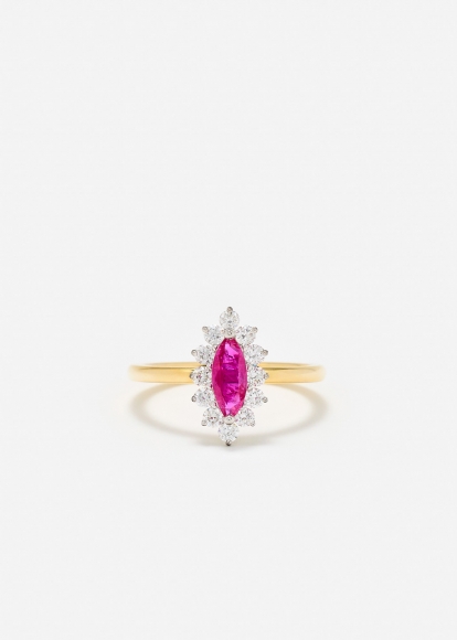 BAGUE POMPADOUR MARQUISE RUBIS OR JAUNE