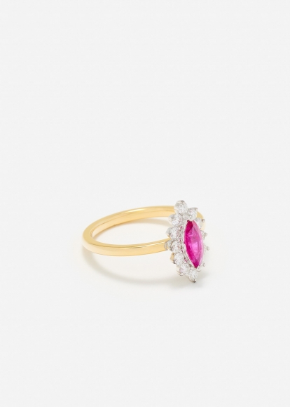 BAGUE POMPADOUR MARQUISE RUBIS OR JAUNE