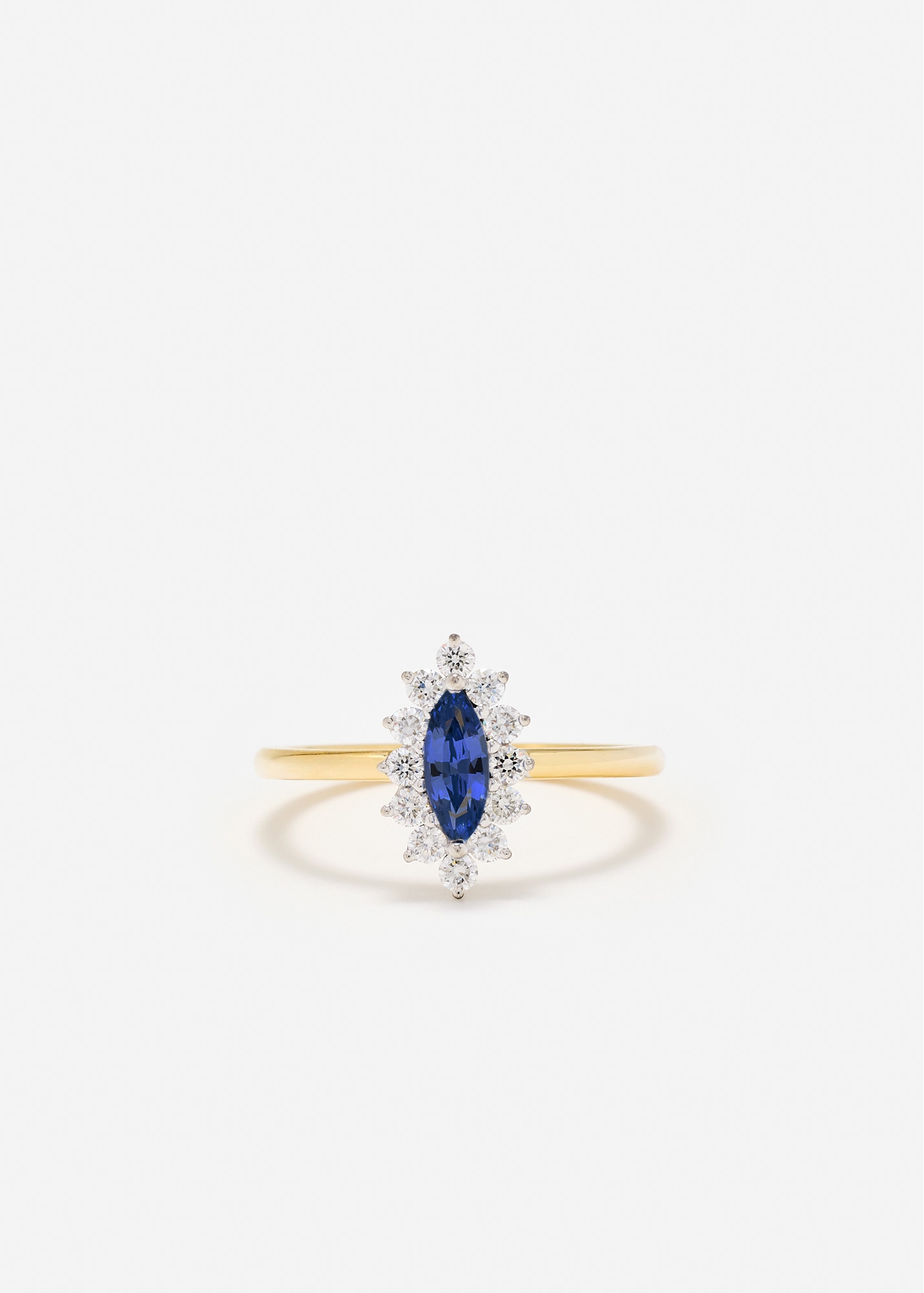 BAGUE POMPADOUR MARQUISE SAPHIR BLEU OR JAUNE
