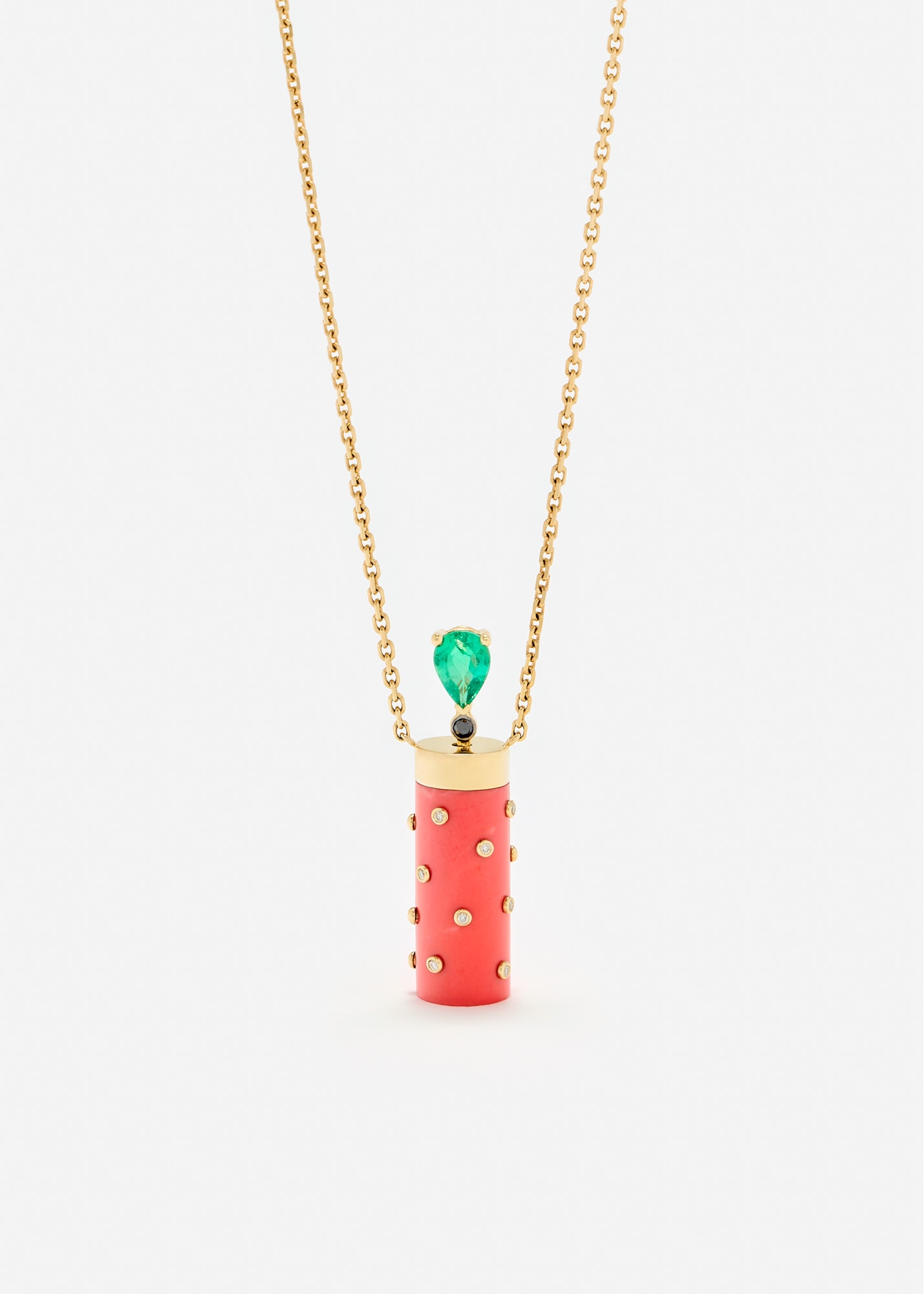 COLLIER PETIT VASE PLUMETIS CORAIL OR JAUNE