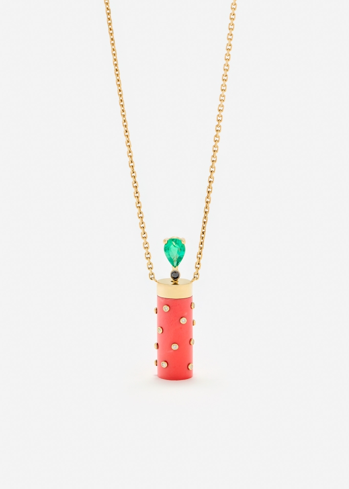 COLLIER PETIT VASE PLUMETIS CORAIL OR JAUNE