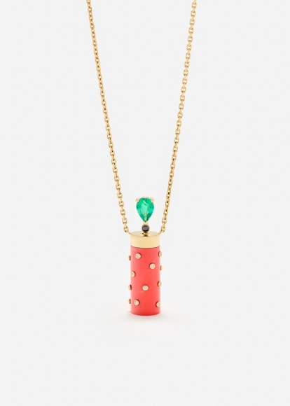 COLLIER PETIT VASE PLUMETIS CORAIL OR JAUNE
