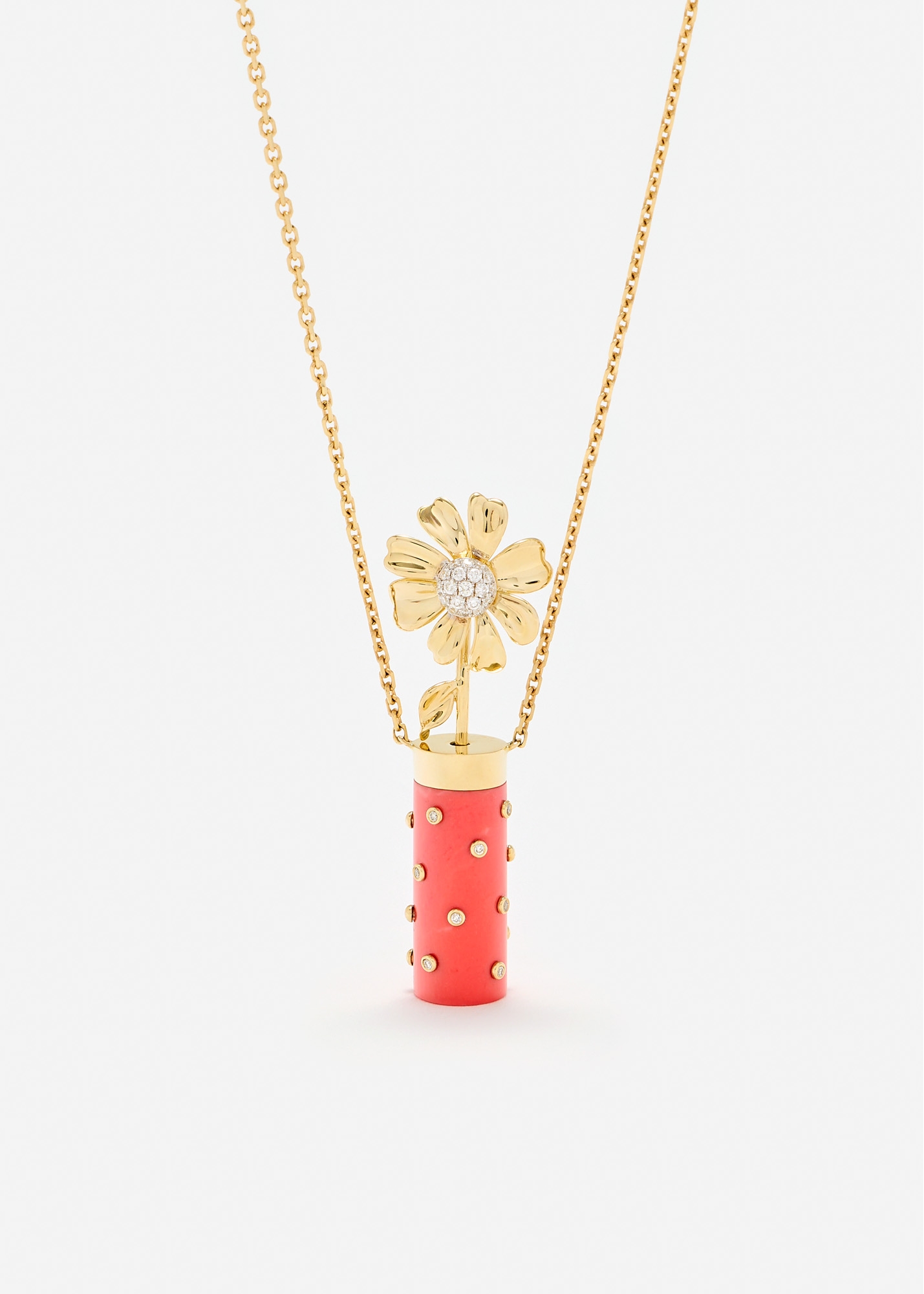 COLLIER PETIT VASE PLUMETIS CORAIL OR JAUNE