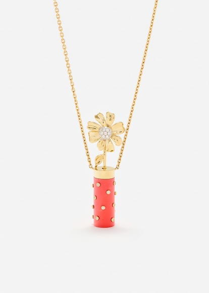 COLLIER PETIT VASE PLUMETIS CORAIL OR JAUNE
