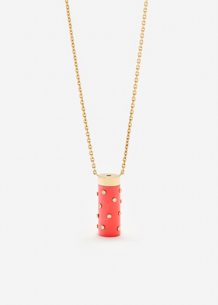 COLLIER PETIT VASE PLUMETIS CORAIL OR JAUNE
