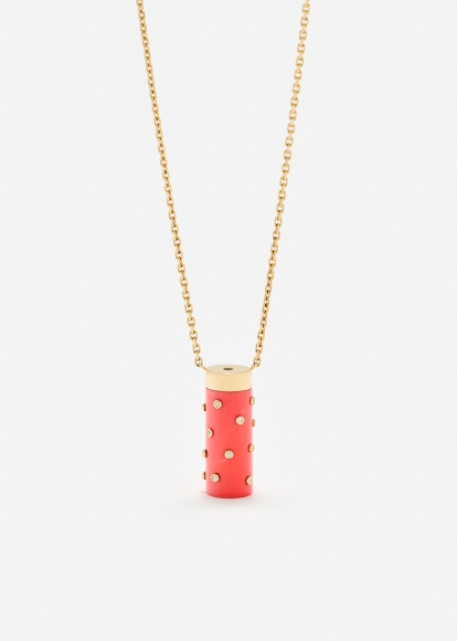 COLLIER PETIT VASE PLUMETIS CORAIL OR JAUNE