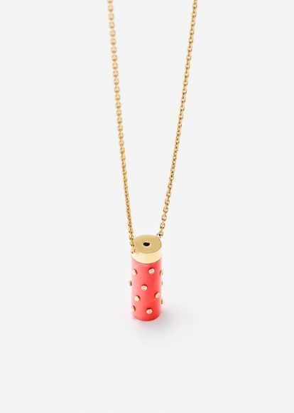 COLLIER PETIT VASE PLUMETIS CORAIL OR JAUNE