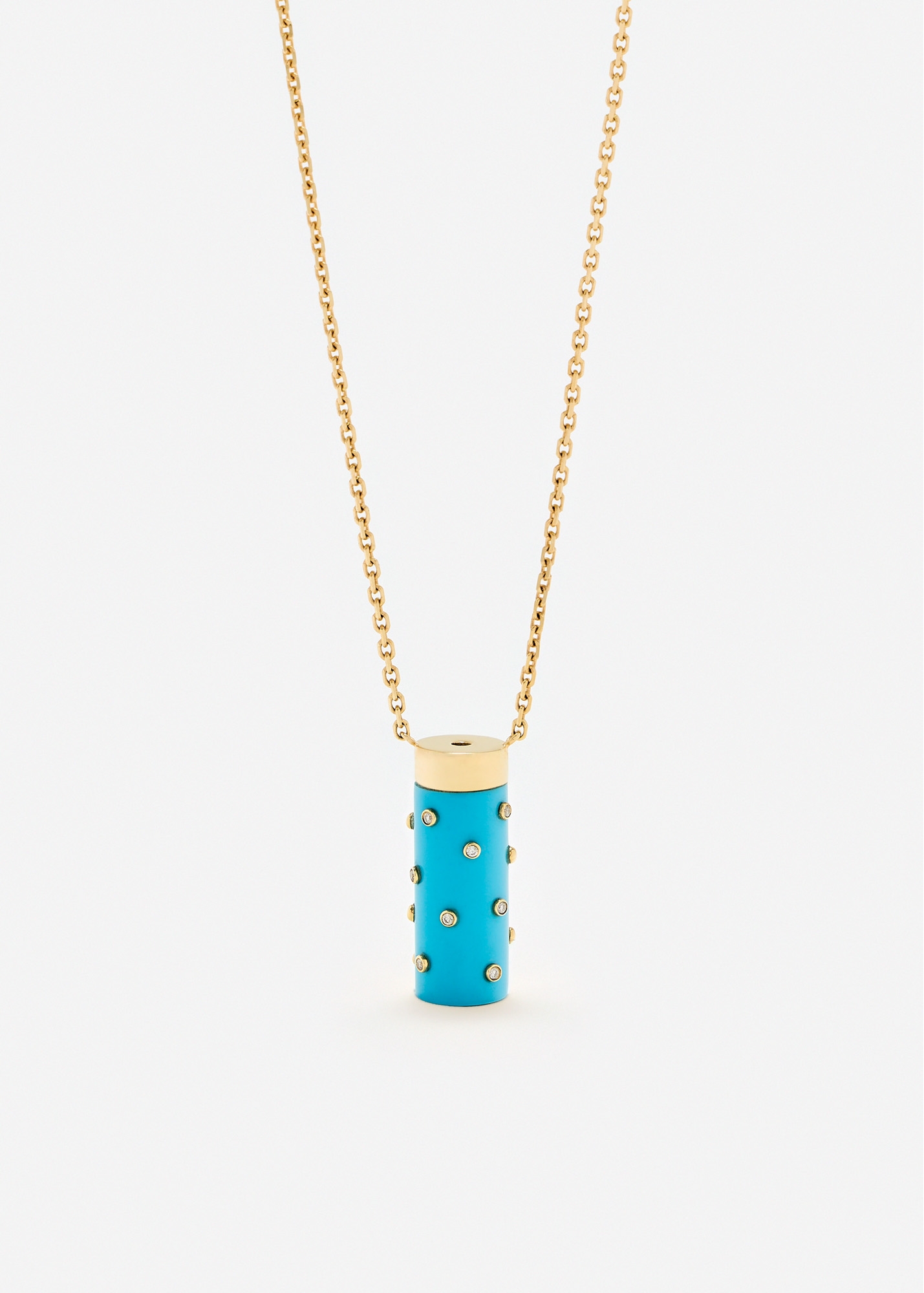 COLLIER PETIT VASE PLUMETIS TURQUOISE OR JAUNE