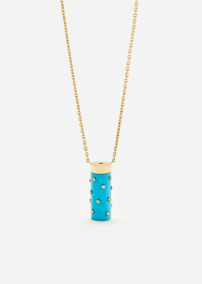 COLLIER PETIT VASE PLUMETIS TURQUOISE OR JAUNE