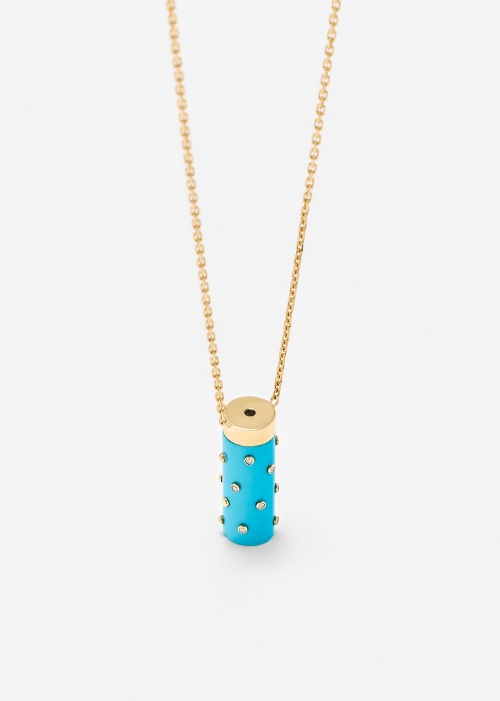 COLLIER PETIT VASE PLUMETIS TURQUOISE OR JAUNE