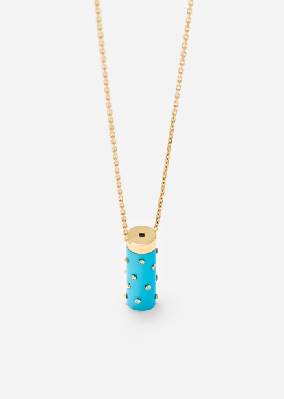 COLLIER PETIT VASE PLUMETIS TURQUOISE OR JAUNE