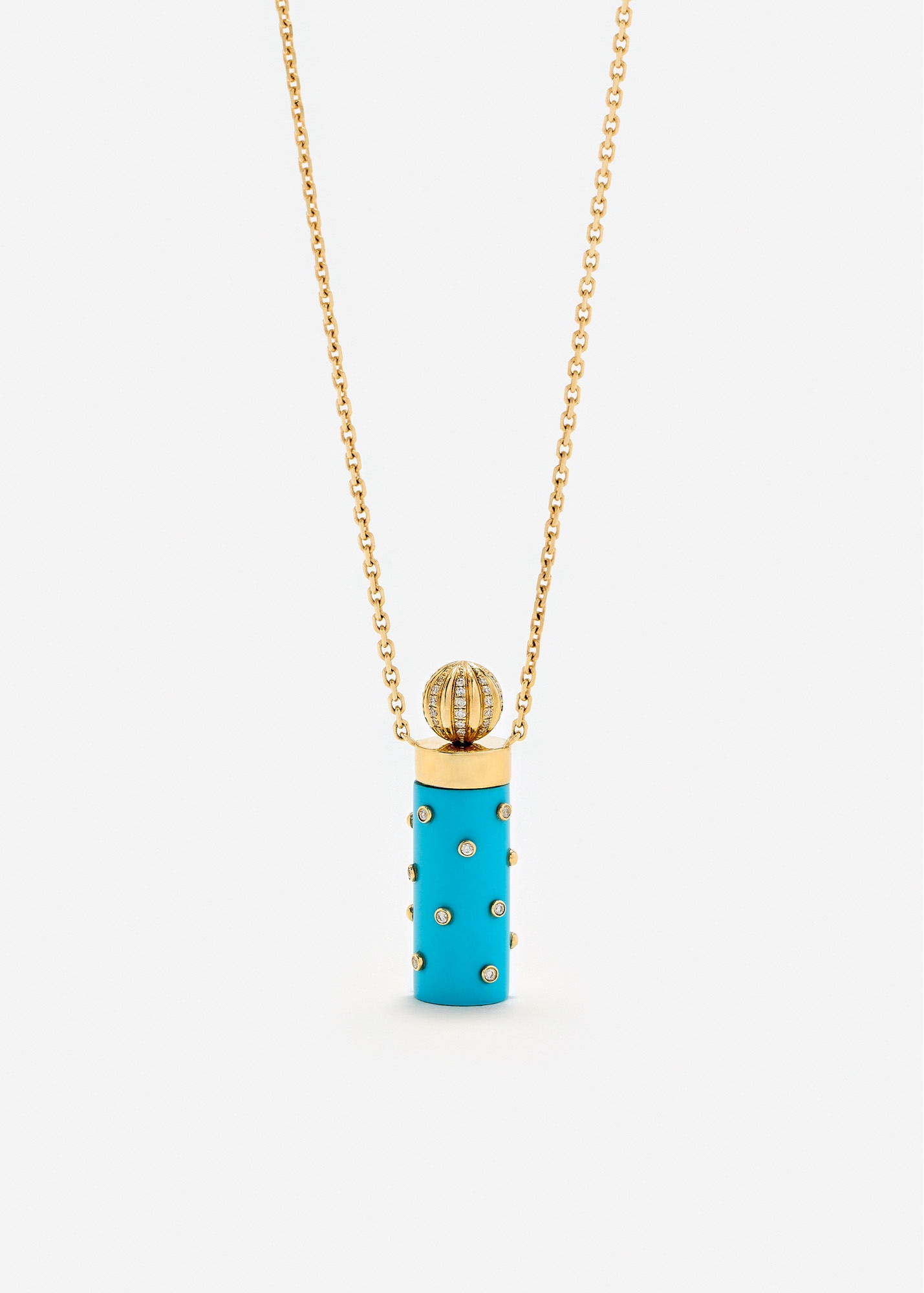 COLLIER PETIT VASE PLUMETIS TURQUOISE OR JAUNE